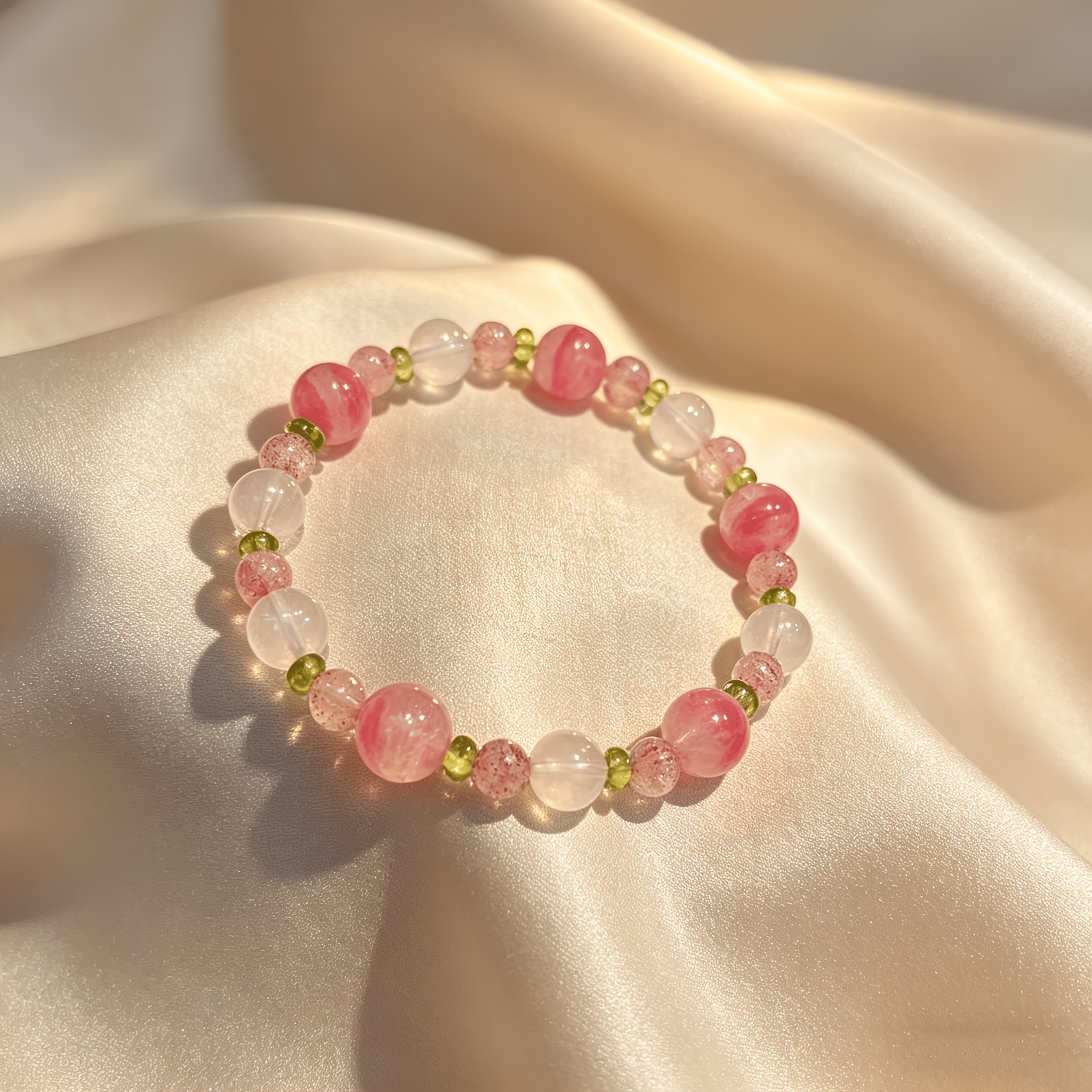 Women's Handmade Multi-Colour Stone Bead Bracelet, Pink & Green Quartz